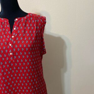 Ann Taylor Loft red mixed media sleeveless blouse with paisley print